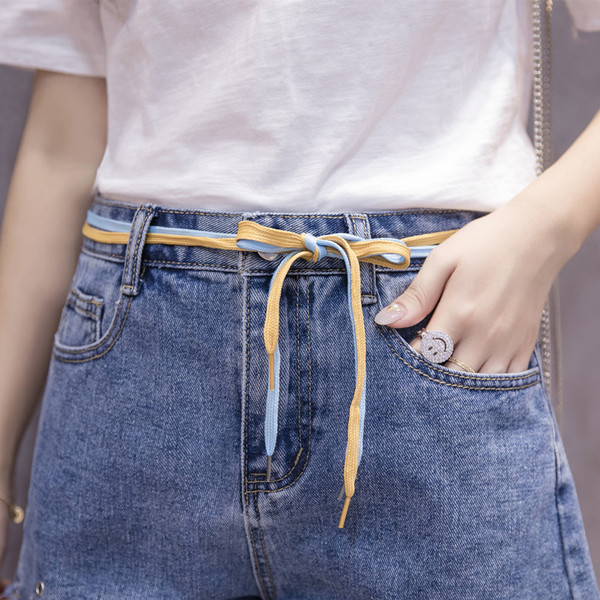 Thin white tie loose Korean tide female straight legged Jeans - color rope