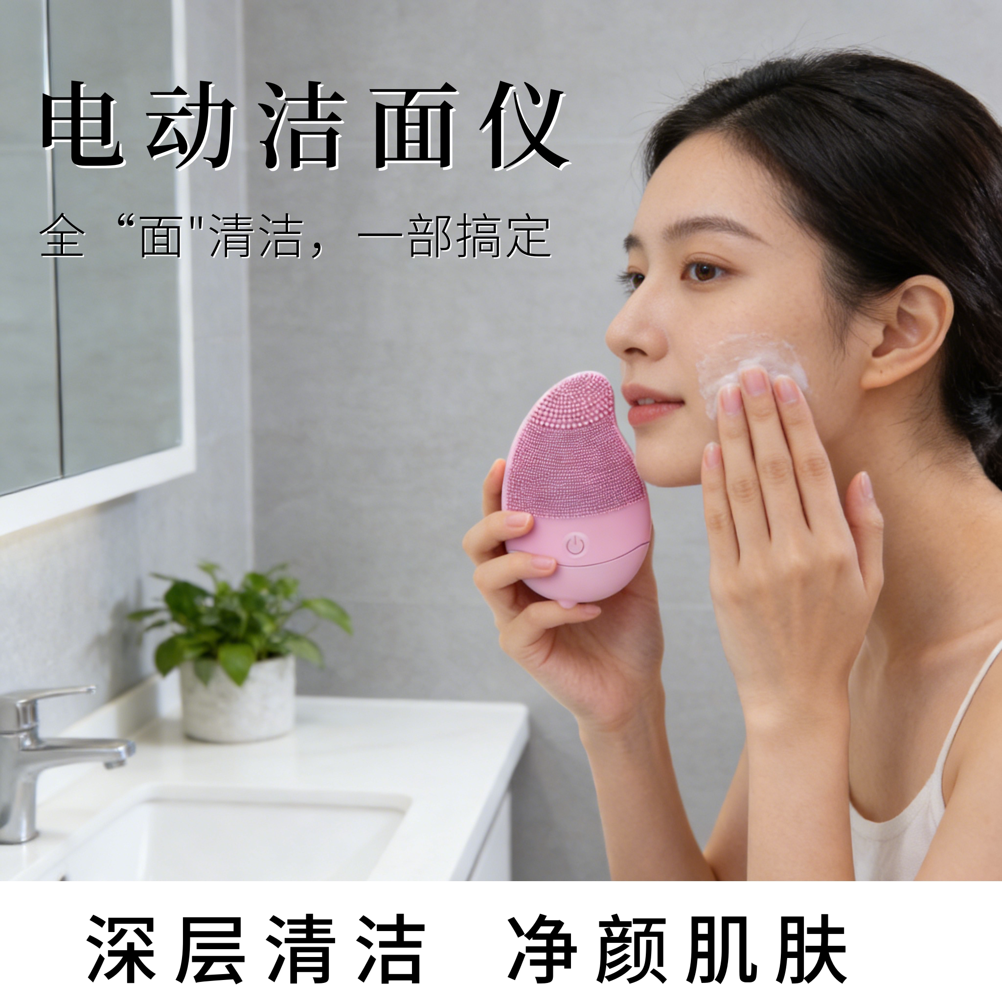 电池款硅胶洗脸仪超声波震动洁面仪毛孔清洁器按摩洗脸神器