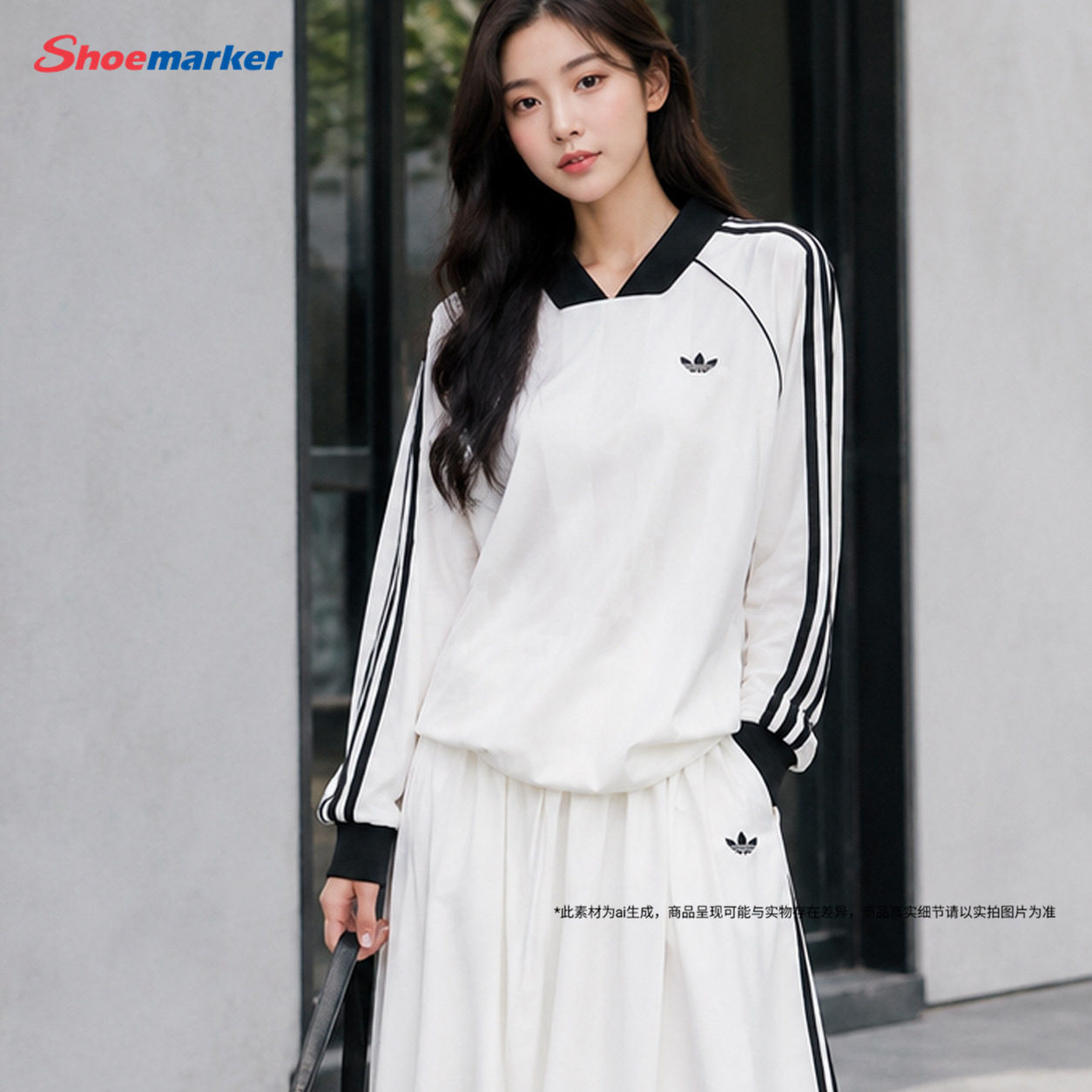 adidas阿迪达斯三叶草宽松球衣长袖T恤26春女装白色套头衫KG3711