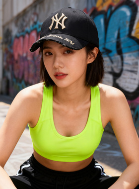 MLB官方NY黑色鸭舌帽男女帽子2025新款户外运动帽棒球帽3ACPKP02N