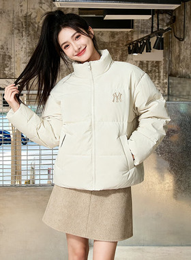 MLB羽绒服大LOGO男女装2025冬季新款老花立领保暖外套3ADJM1256