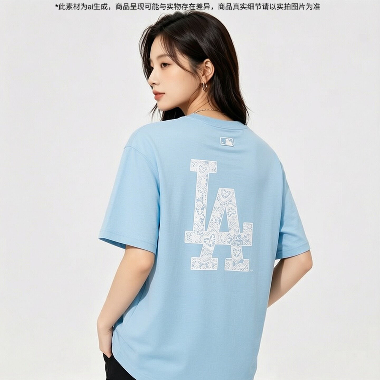 MLB短袖女装夏季新款大logo蓝色舒适透气运动服时尚休闲圆领T恤女图片