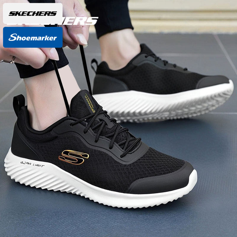 斯凯奇官方男鞋减震跑步鞋秋季网面透气运动鞋软底老人旅游休闲鞋