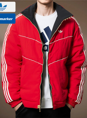 阿迪达斯三叶草男子棉袄2025冬季保暖棉服双面穿立领衣外套KT0639