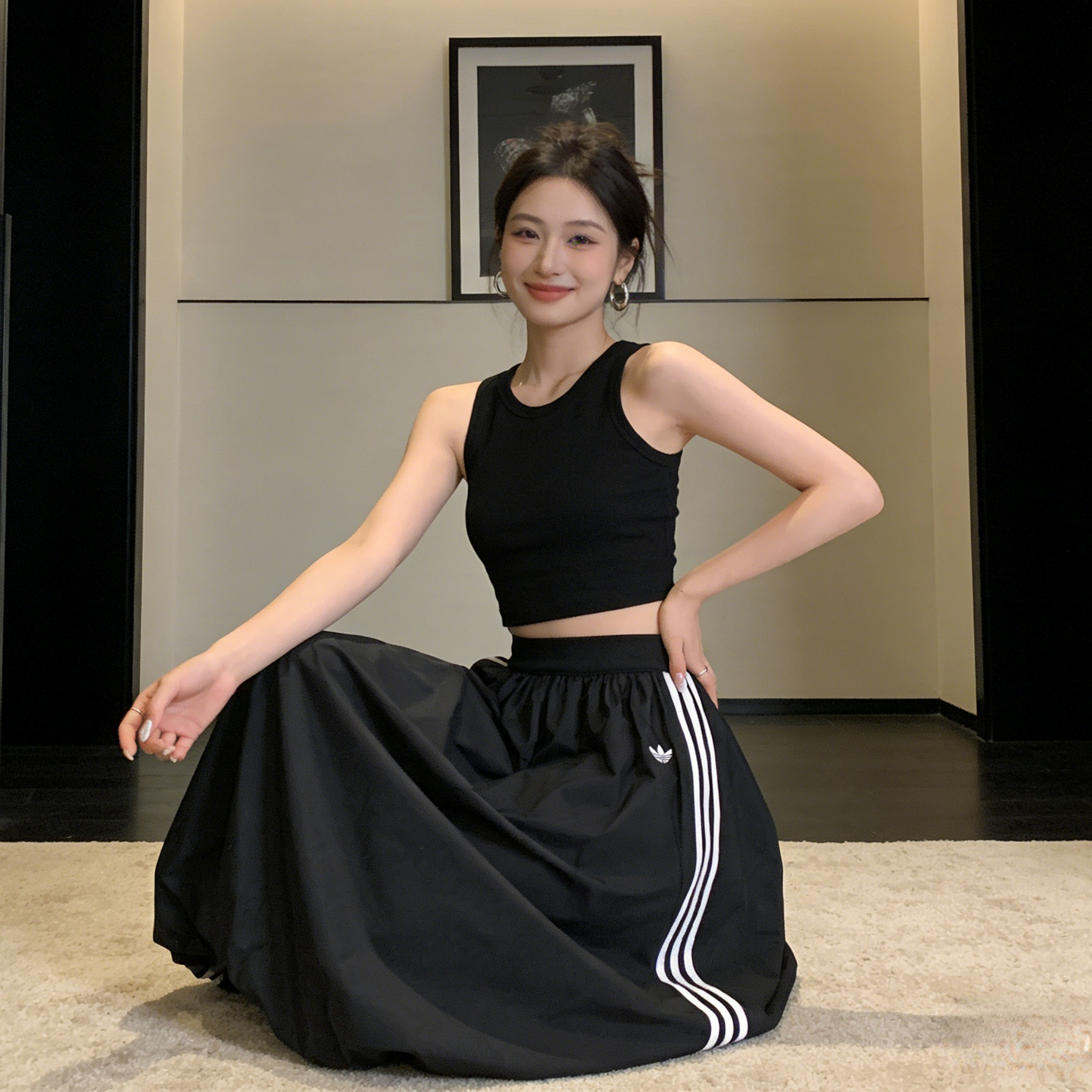 adidas阿迪达斯半身裙子女装2026春新款花苞裙运动休闲裙 KC8088