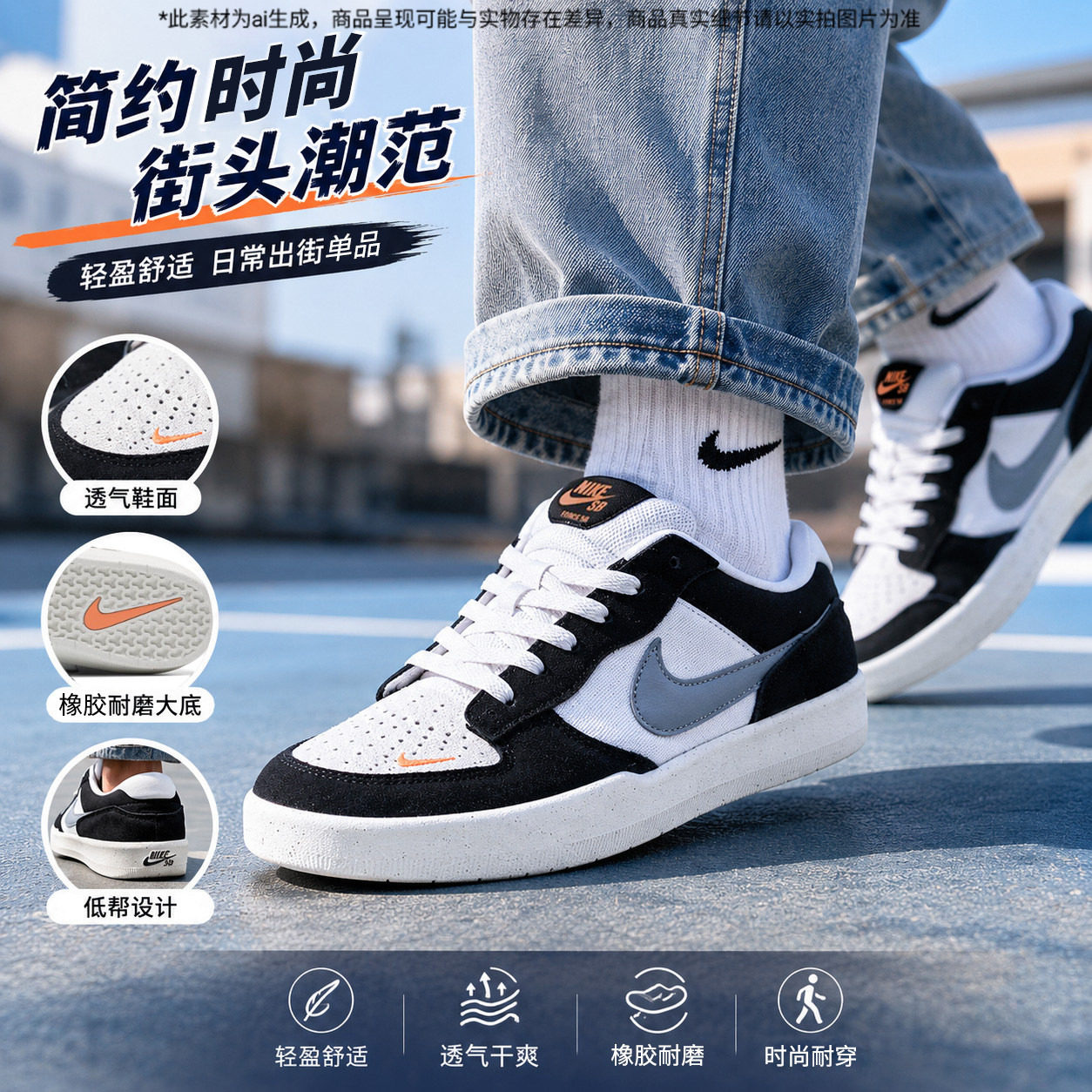 Nike耐克低帮板鞋2026新款男女NIKE SB FORCE 58轻便透气运动鞋