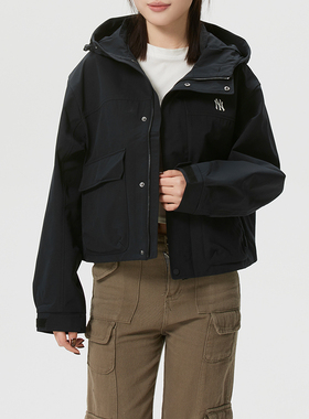 MLB官方NY黑色防风衣女2026春季新款运动服梭织夹克外套3FWJB0161