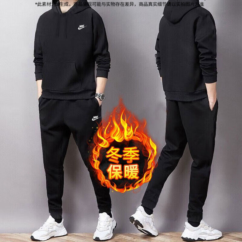 Nike耐克加绒套装男2025夏季新款运动服连帽卫衣收口长裤长袖裤子