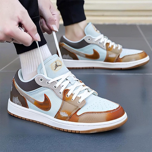 NIKE耐克官方男鞋夏季新款AJ1篮球鞋运动鞋复古蓝棕扎染板鞋