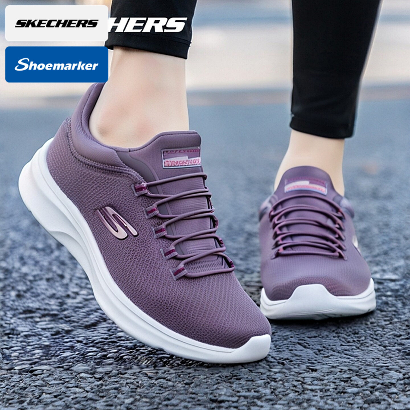斯凯奇官方女鞋秋季运动鞋减震回弹跑步鞋慢跑鞋健身鞋紫色老人鞋