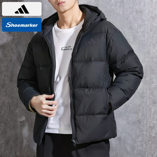阿迪达斯连帽羽绒服男2025春季新款宽松运动服保暖户外夹克KC2478