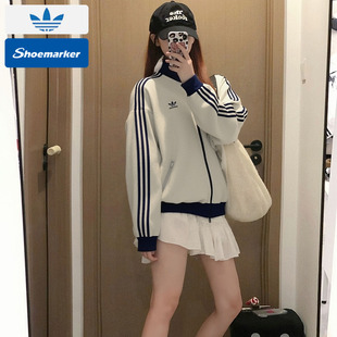 阿迪达斯三叶草立领外套男秋季 华夫格宽松休闲运动夹克KC2618 新款