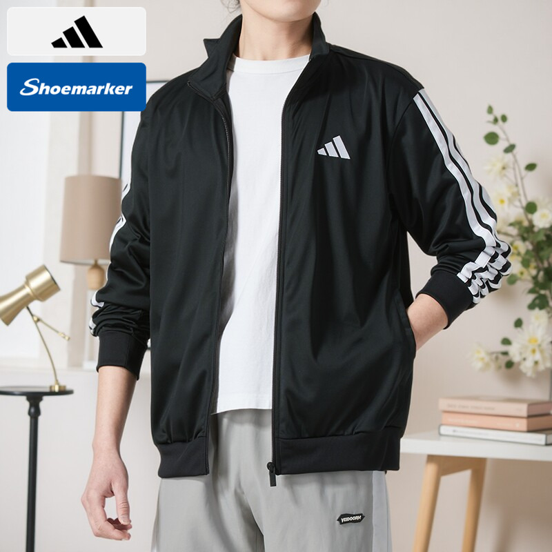 Adidas阿迪达斯三条纹夹克男装2025春季新款立领运动服黑色外套