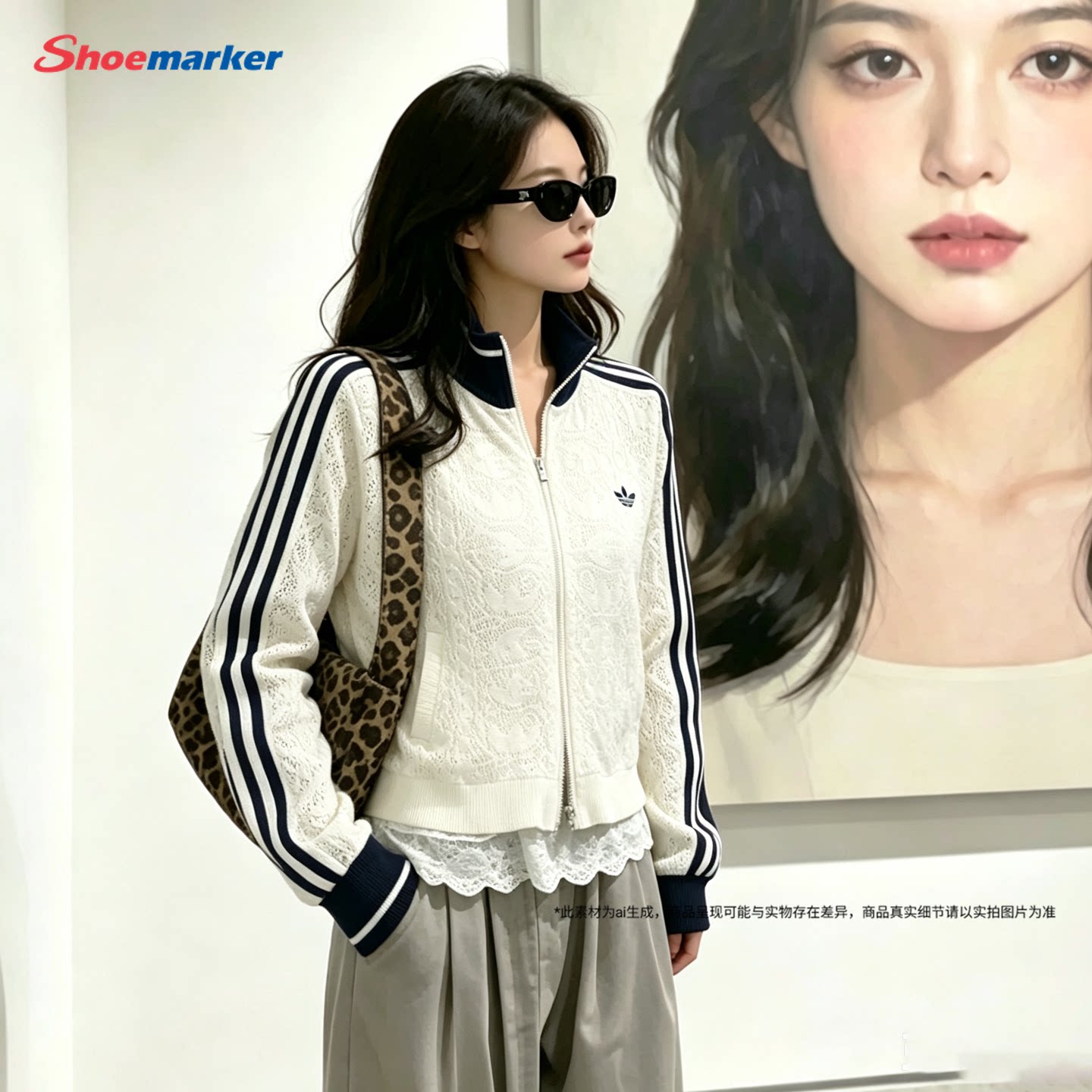 阿迪达斯三叶草女针织夹克秋款图片