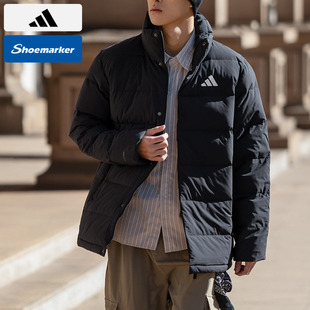 Adidas阿迪达斯排骨羽绒服男款25春季新款黑色防寒立领羽绒外套