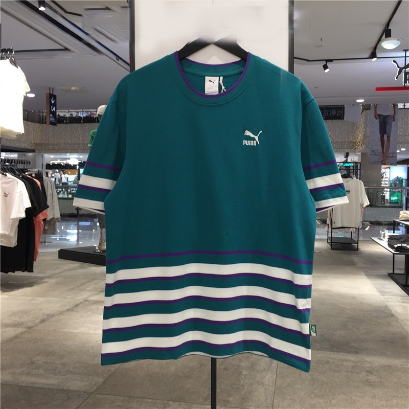 PUMA彪马短袖男装2025秋季新款运动服条纹宽松绿色半袖T恤622778