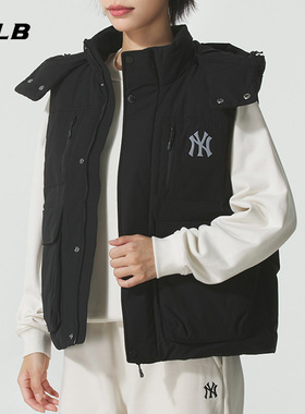 MLB官方NY黑色羽绒马甲男女装2025新款运动服保暖背心3ADVB0256