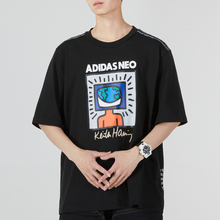 纯棉运动服圆领半袖 男夏季 宽松T恤 新款 adidas阿迪达斯NEO黑色短袖
