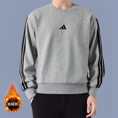 Adidas阿迪达斯加绒卫衣男2025冬季运动休闲保暖加厚套头衫JE6308
