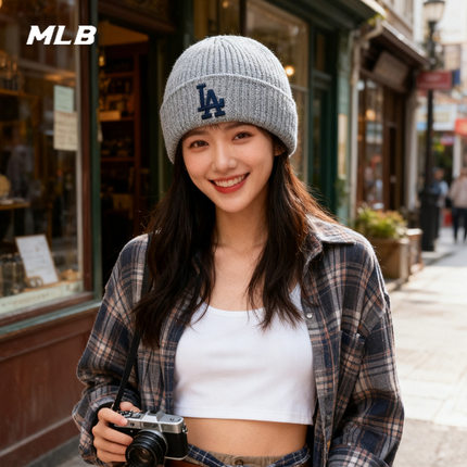 MLB官网刺绣毛线帽男女帽子2025新款运动帽针织帽潮冷帽3ABNBM256