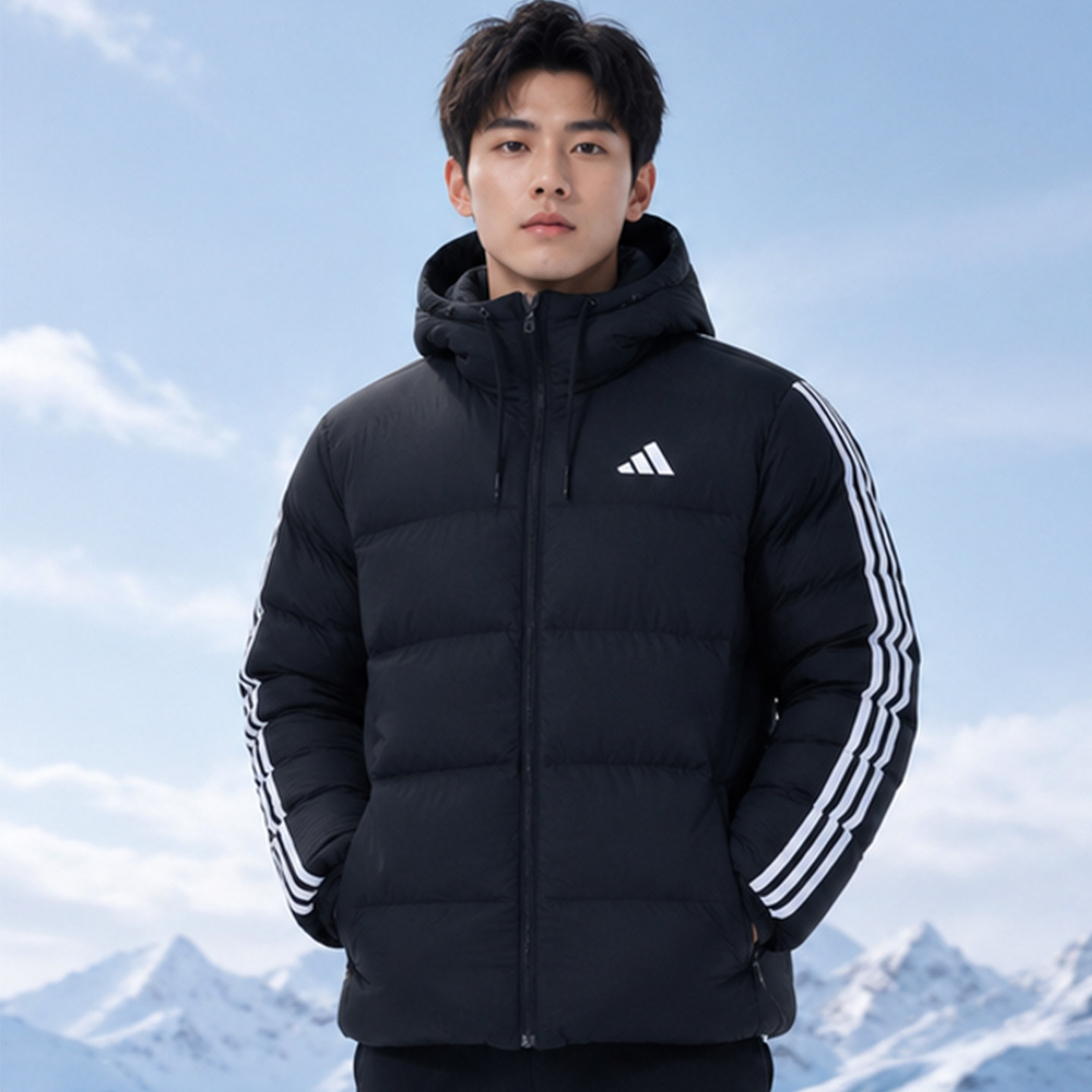 Adidas阿迪达斯鸭绒羽绒服2026新款冬季男装宽松款保暖连帽休闲装