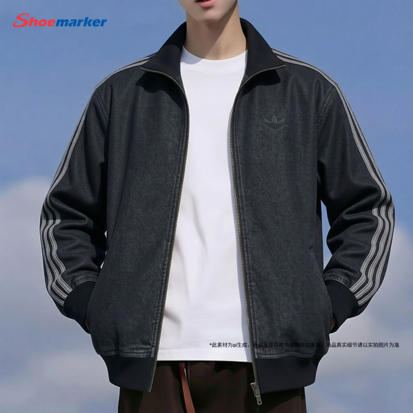 阿迪达斯男装运动服2026秋季新款复古三条纹牛仔夹克休闲立领外套