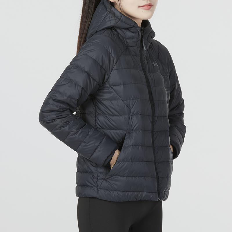安德玛UA连帽外套轻薄羽绒服女2024冬季新款保暖训练运动棉羽夹克