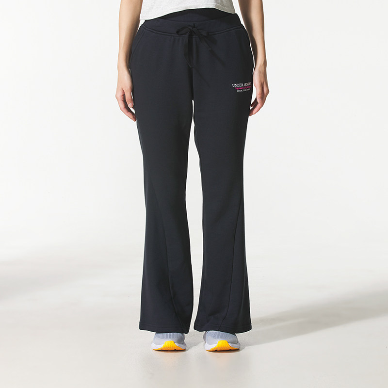 UA安德玛黑色针织长裤女裤2025秋季新款运动裤宽松休闲透气喇叭裤