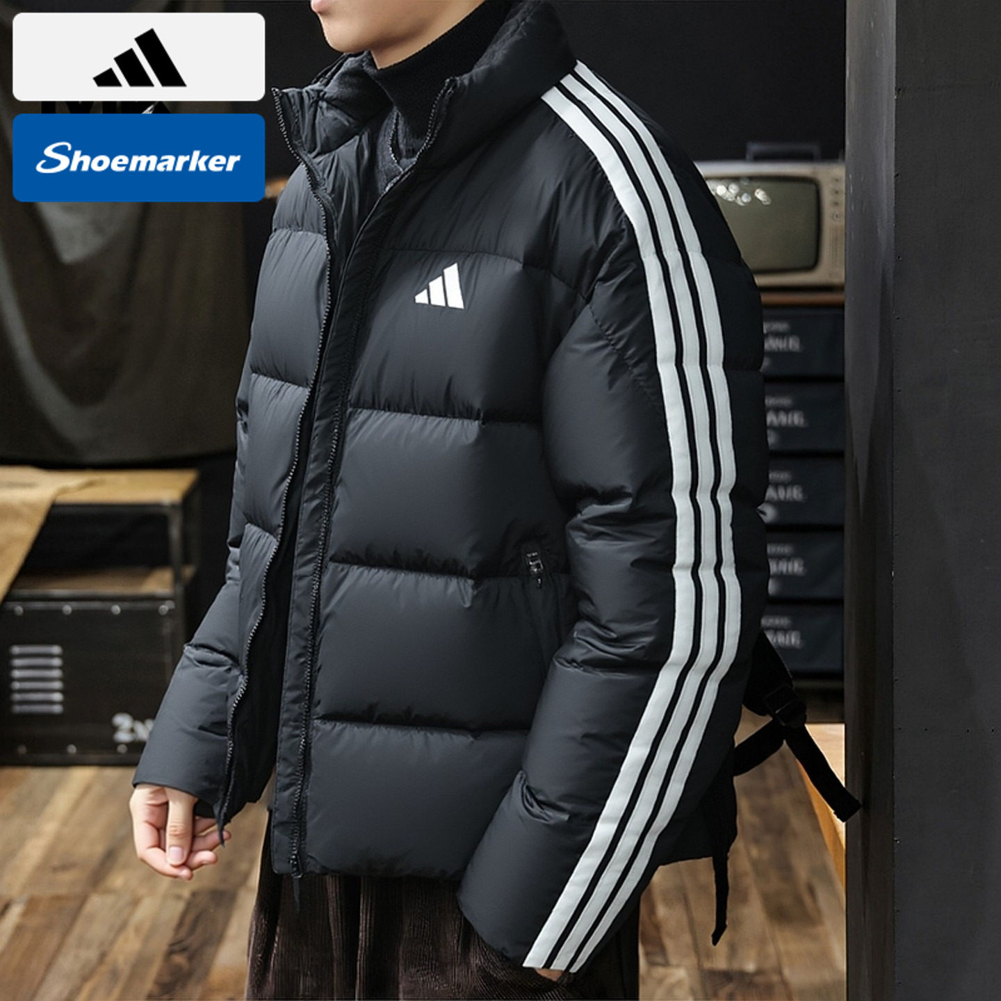 阿迪达斯羽绒服男25春季新款保暖加厚外套户外防风休闲运动面包服