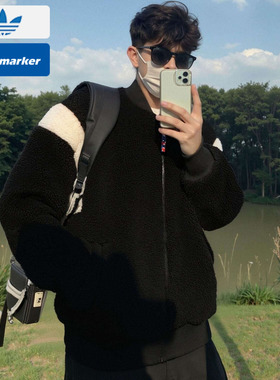 阿迪达斯三叶草双面穿羊羔绒罗纹外套男款25冬保暖抓绒夹克IX4215