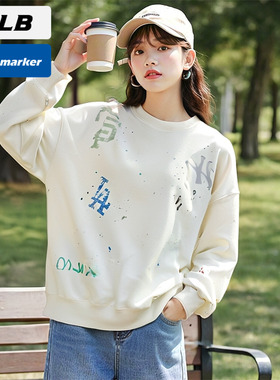 MLB官方NY涂鸦卫衣男女装2025春季新款套头衫宽松运动服3AMTG0154