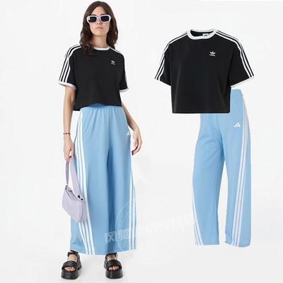 阿迪达斯三叶草女子套装2025夏季新款运动服短款T恤短袖直筒长裤