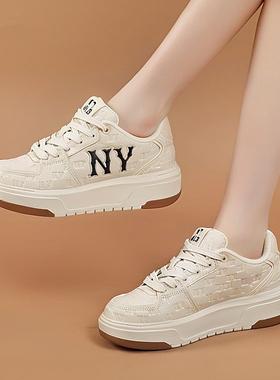 MLB官方男女情侣印刻老花学长鞋2025新款厚底运动鞋板鞋3ASXE015N