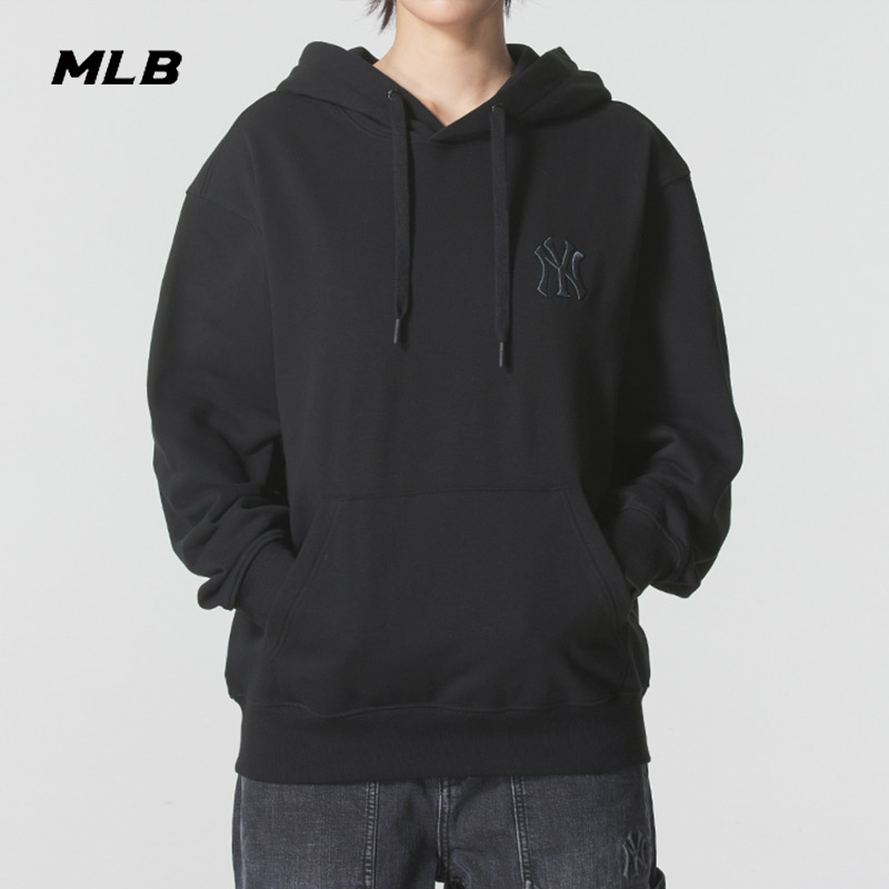 MLB官方NY黑色套头衫男女装2025冬季新款运动服宽松卫衣3AHDM0454
