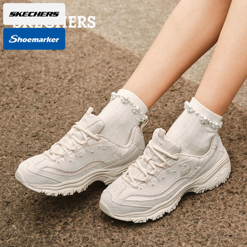 斯凯奇女鞋熊猫鞋秋季透气运动鞋珠珠熊猫鞋白色休闲鞋厚底老爹鞋