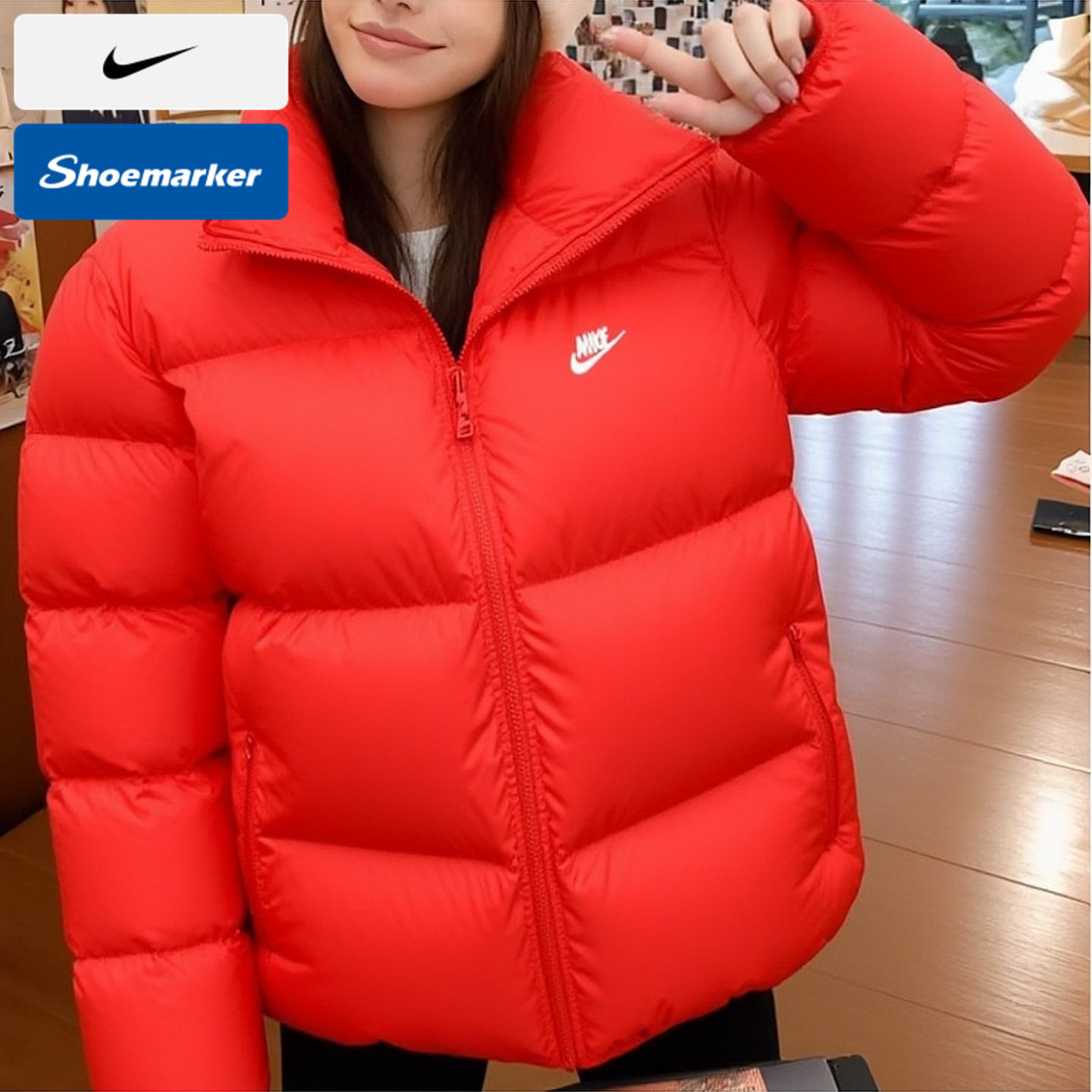 Nike耐克羽绒服男女款2025春季新款红色官网正品保暖立领夹克外套