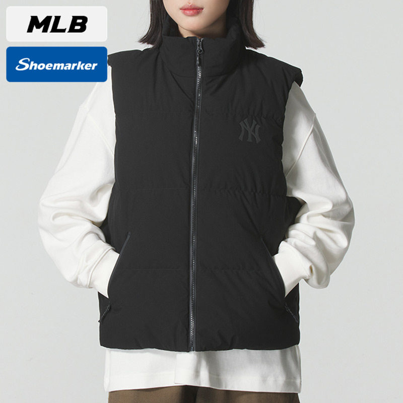 MLB官方NY黑色保暖羽绒马甲男女装2025春季新款运动服3ADVB0156