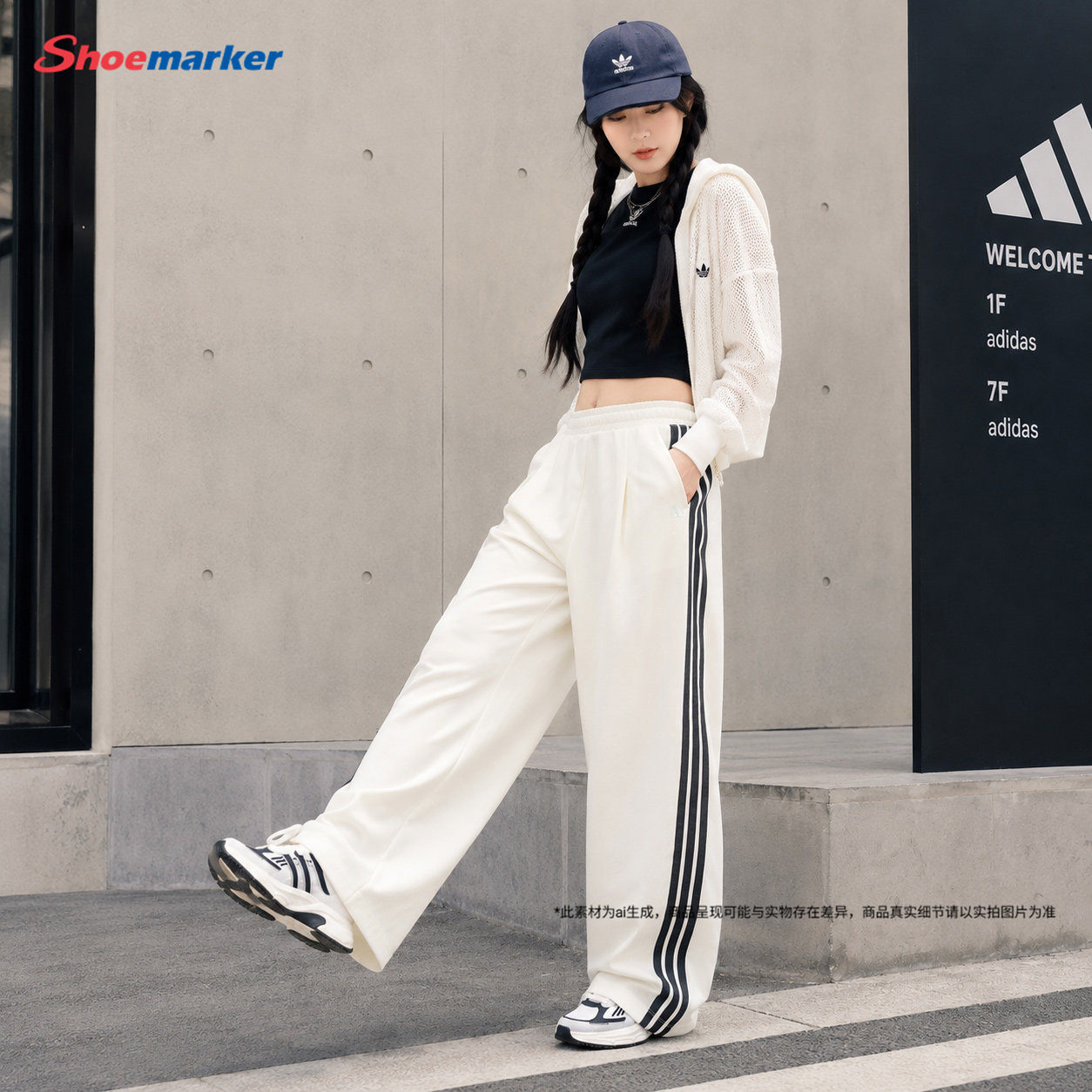 阿迪达斯官方正品女款裤白色直筒裤2026新款运动裤子休闲针织长裤图片