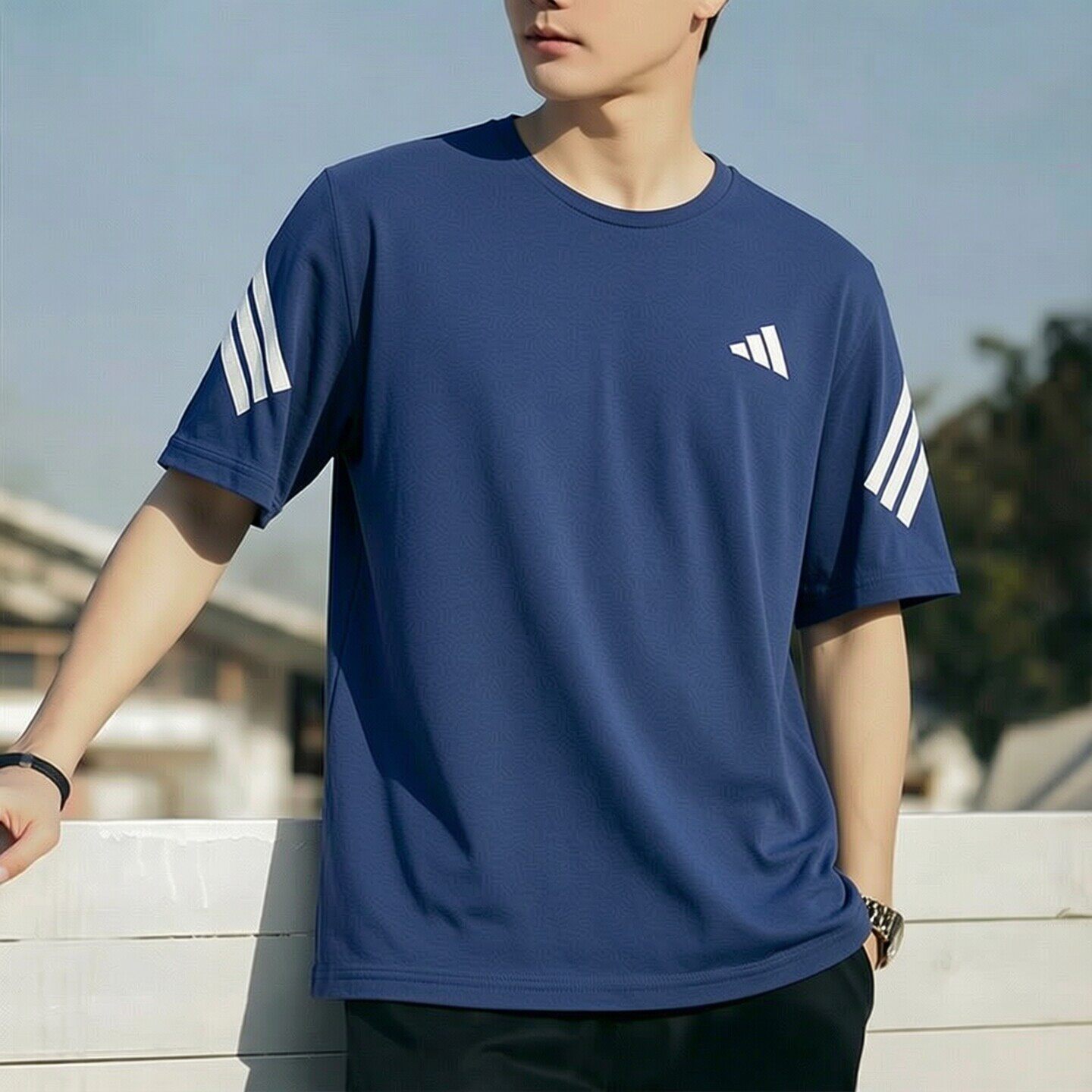 阿迪达斯男装短袖T恤夏季新款三条纹半袖圆领宽松运动休闲服上衣