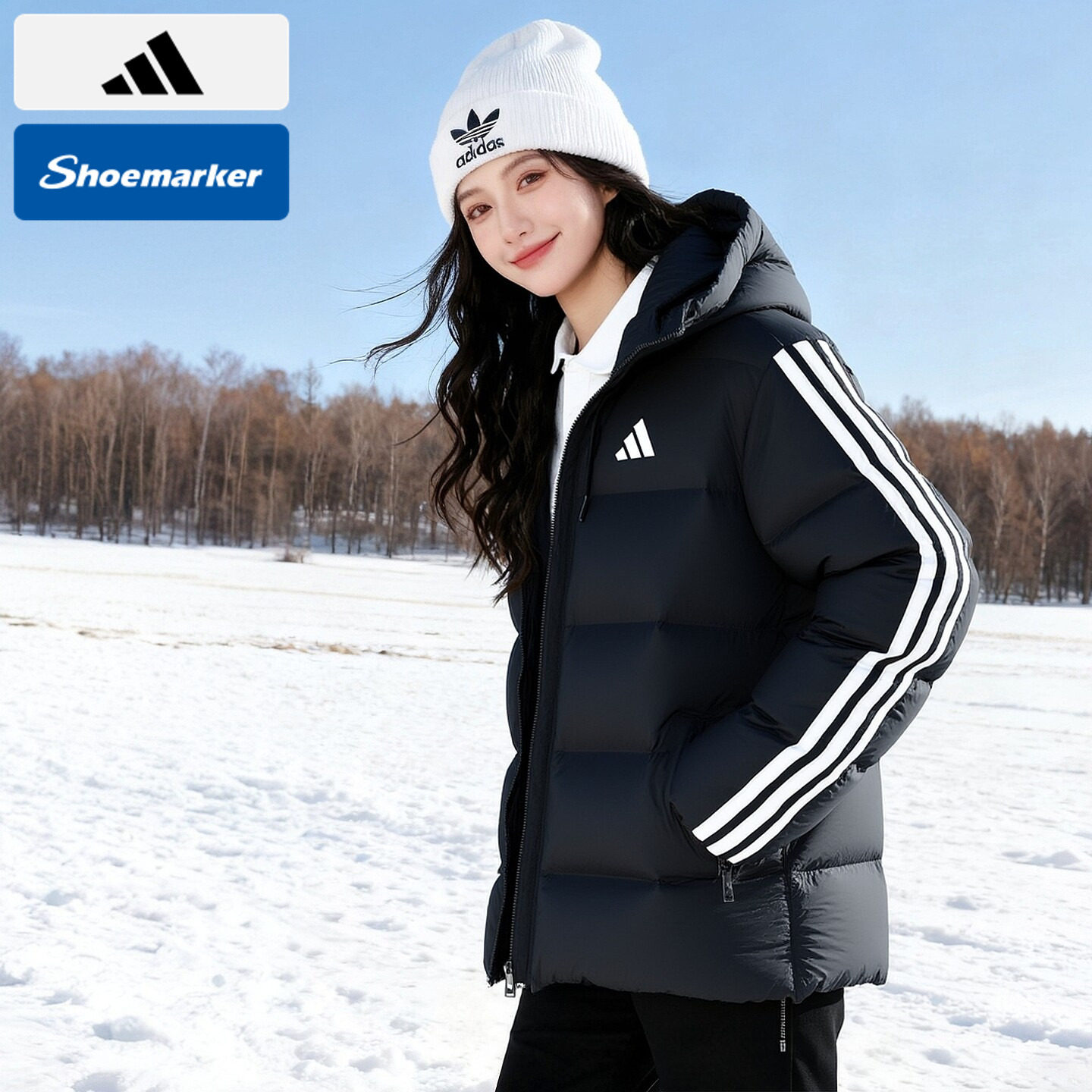 阿迪达斯加厚羽绒服男女2025春季新款连帽外套运动服防风保暖夹克