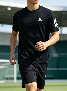 adidas阿迪达斯速干运动短袖健身服2026夏男三条纹训练T恤 KU8726