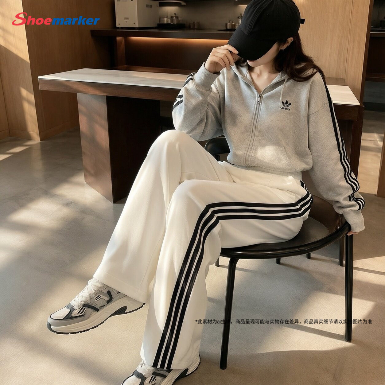 阿迪达斯官方正品女款裤白色直筒裤2026新款运动裤子休闲针织长裤图片