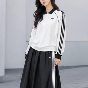 adidas阿迪达斯三叶草宽松球衣长袖T恤26春女装白色套头衫KG3711
