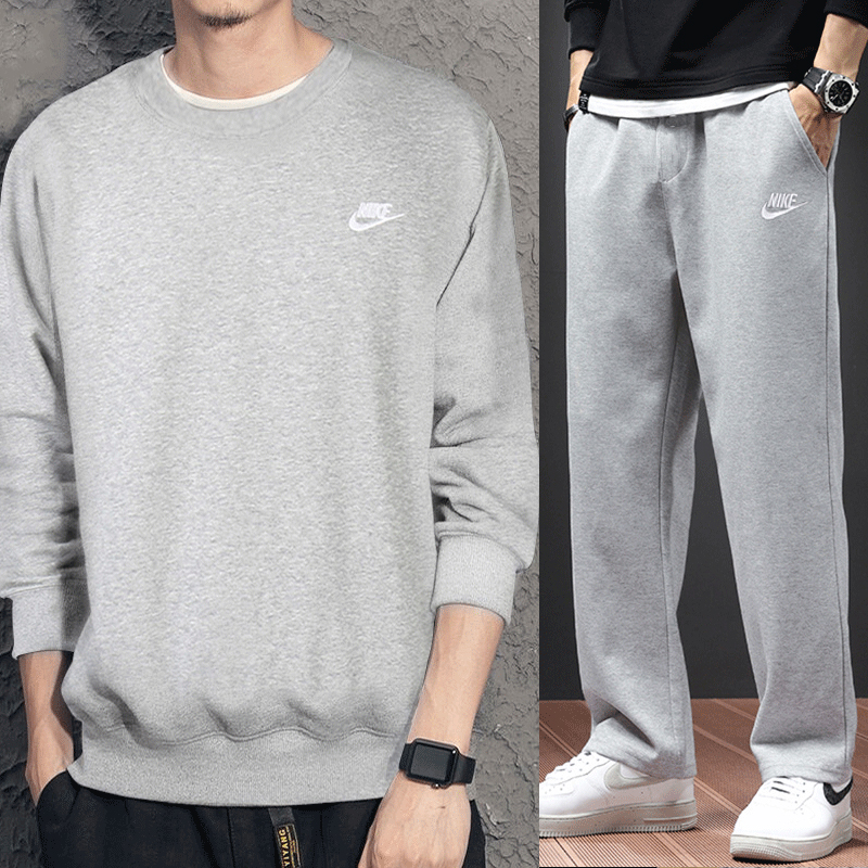 Nike耐克灰色春季套装男2025新款运动服长袖卫衣宽松直筒裤两件套