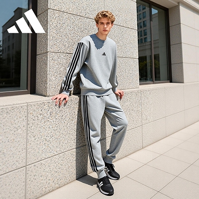 Adidas阿迪达斯灰色运动套装男款25秋冬新款加绒卫衣长裤两件套