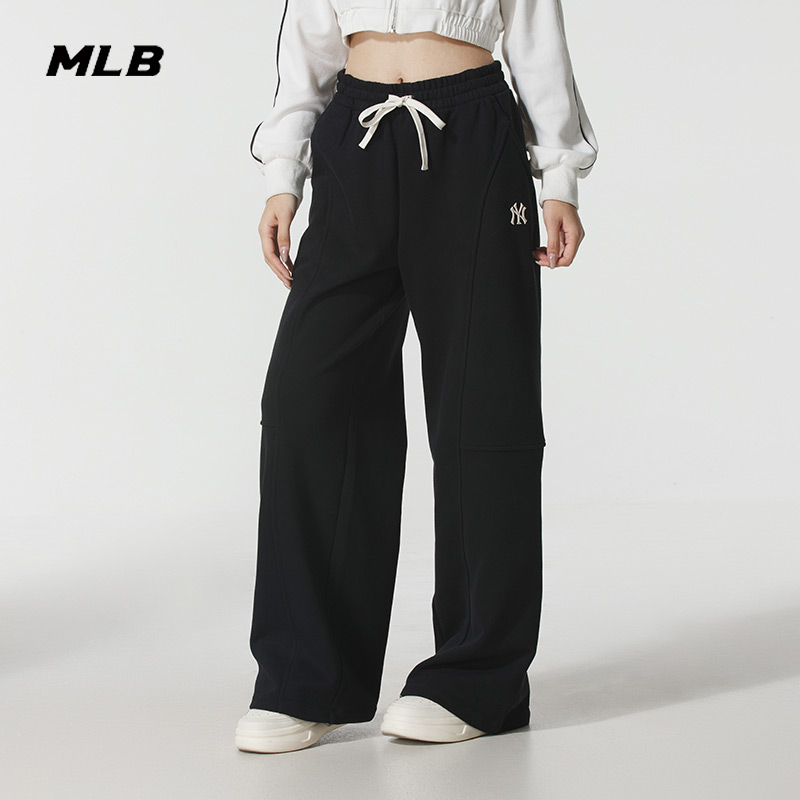 MLB官方针织长裤2025冬季新款NY黑色女裤子休闲运动裤3FPTB1656