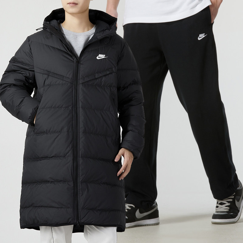 Nike耐克运动套装男秋冬新款连帽保暖羽绒服针织宽松直筒裤两件套