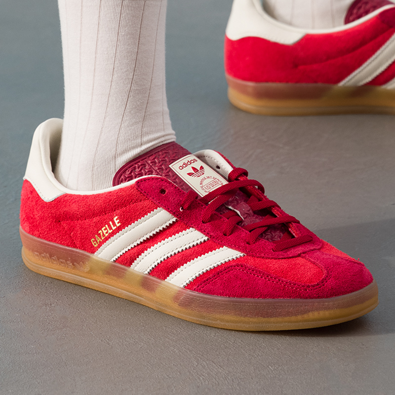 阿迪达斯三叶草红色GAZELLE INDOOR德训鞋女鞋新款复古休闲运动鞋