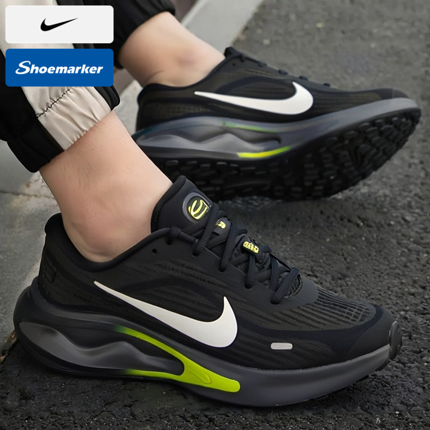 Nike耐克男鞋JOURNEY RUN黑黄色运动鞋缓震轻便跑步鞋FN0228-008