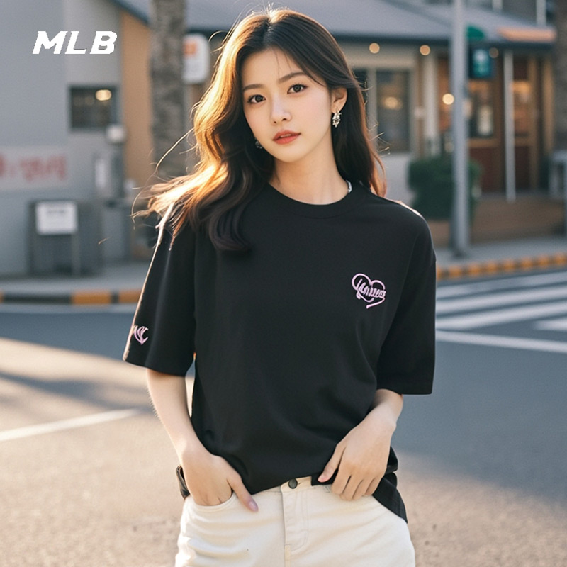 MLB官方NY短袖2025夏季新款黑色运动服男女款大码T恤衫3ATSH0153